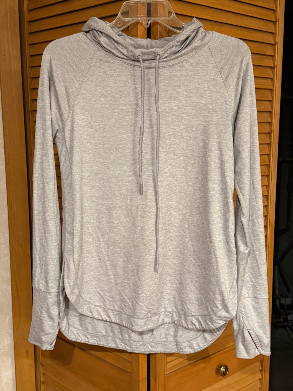 Athleta Uptempo Hoodie Sweatshirt Gray Space Dye Pullover Thumbholes Womens sz S